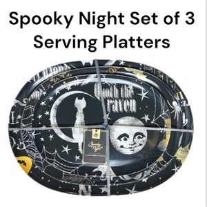 NWT Spooky Night Halloween Melamine Skull & Bones Serving Platters Set of 3